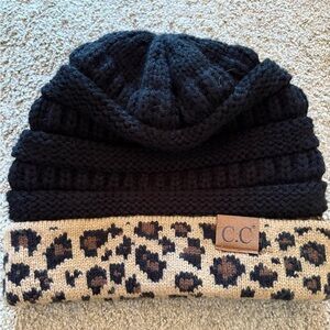 C.C Beanie Hat Stretch Cable Knit Ribbed Super Soft Animal Print